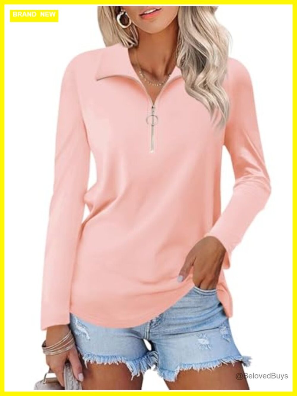 Women's Quarter Zip Polo Shirt Long Sleeve Collared V Neck Fall Top